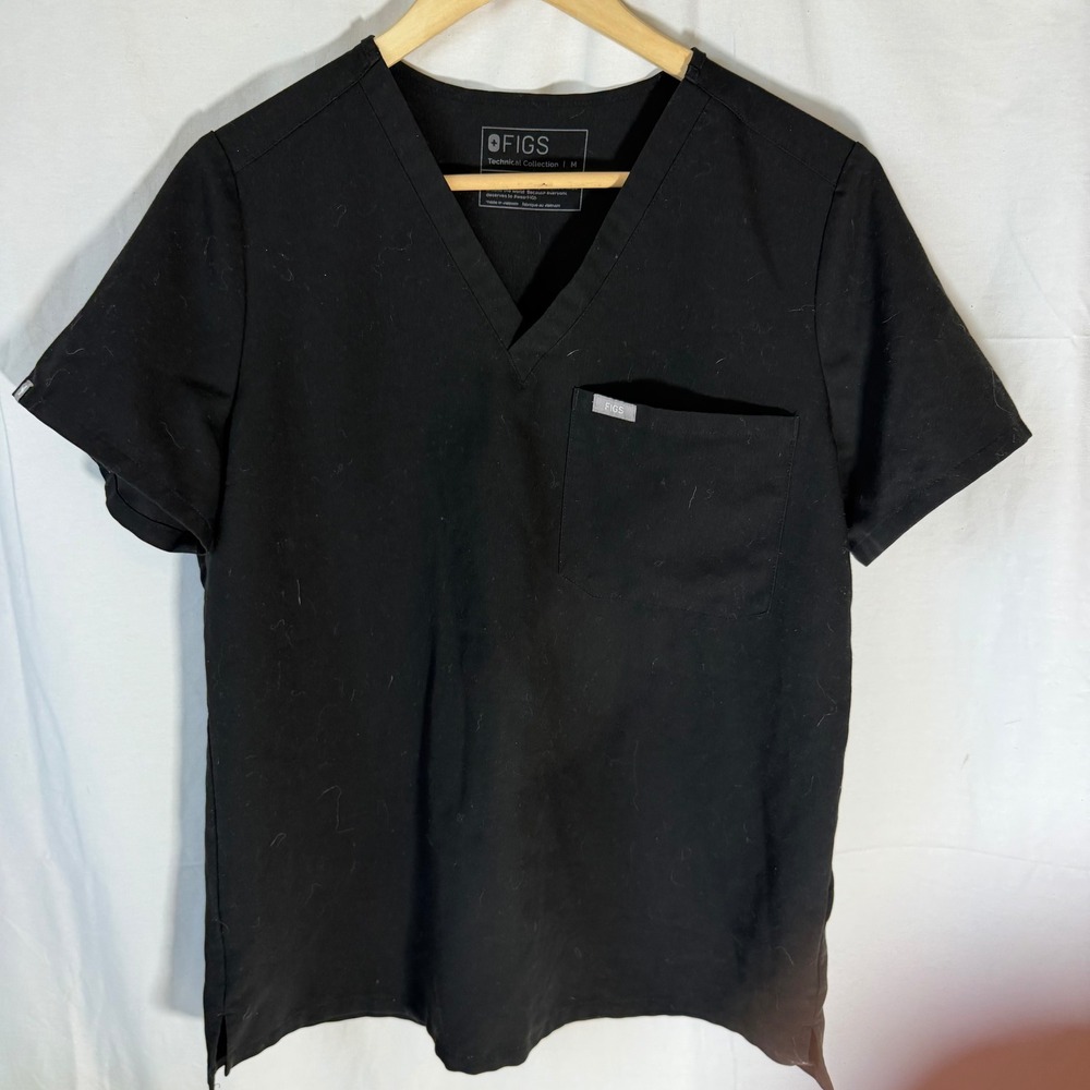 Figs Technical Collection Mens Leon Scrub Top Black V-Neck Size Medium